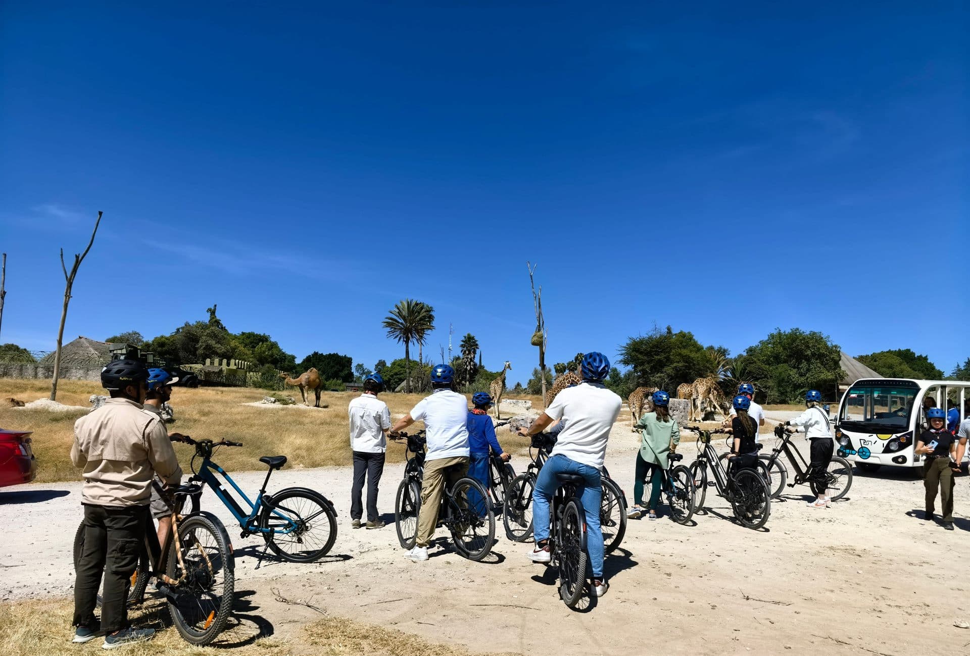 Alto en el llano para reagruparse, con el guía del parque