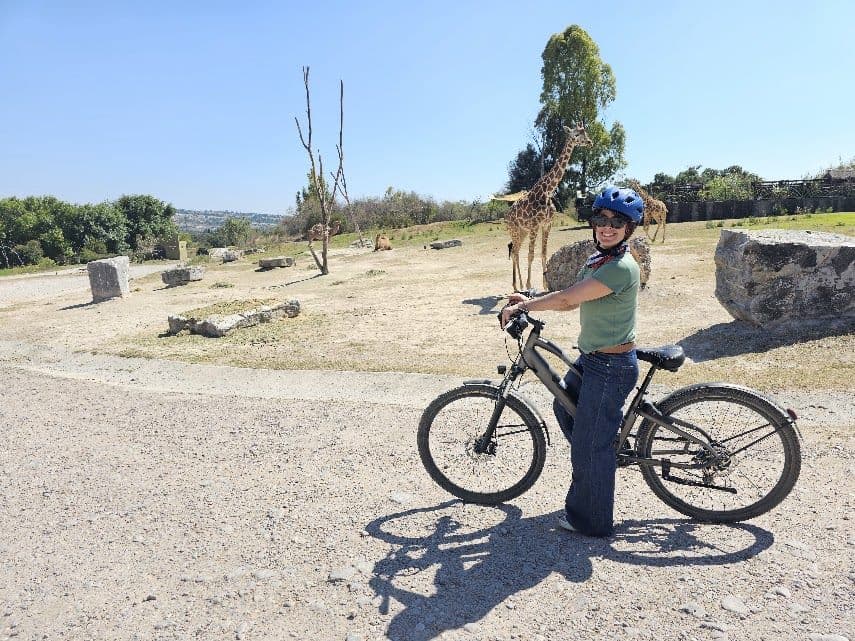 En bici frente a la jirafa, a media mañana